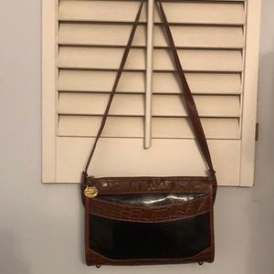 Brahmin vintage cognac and black leather purse
